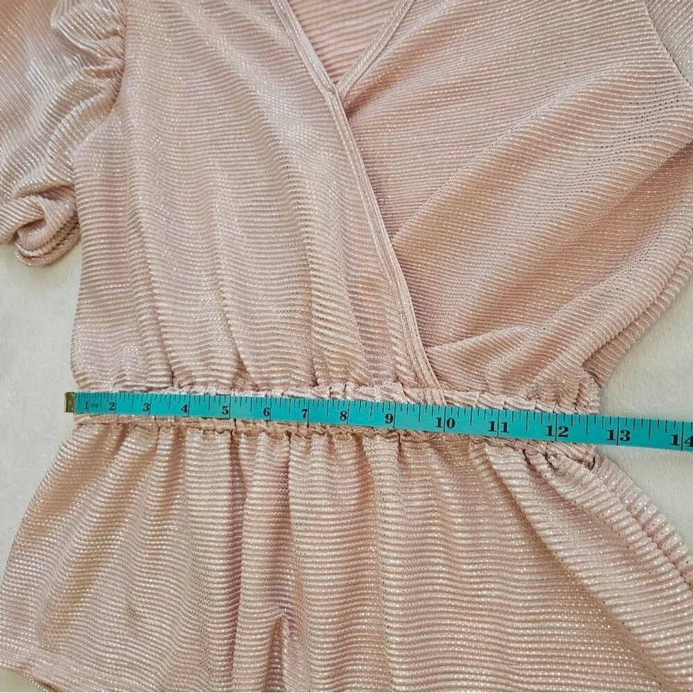 Hudson Gray Faux Wrap Top Women Sz M Glitter Shimmer Pink Balloon Sleeves